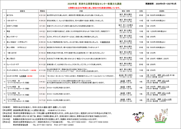 令和8年度 教養文化講座　講座一覧